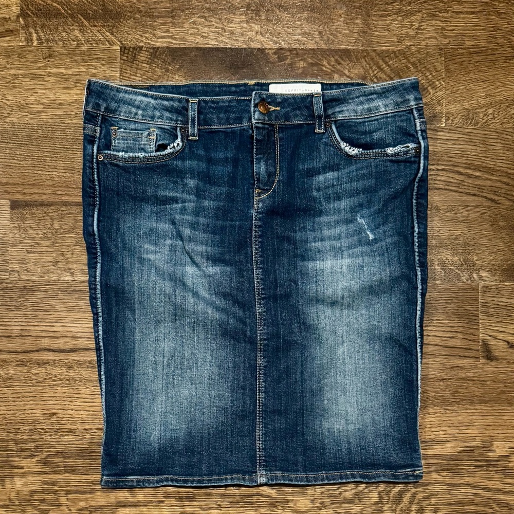 Esprit Denim Skirt | Y2K Style Jean Skirt | Classic Mid Wash